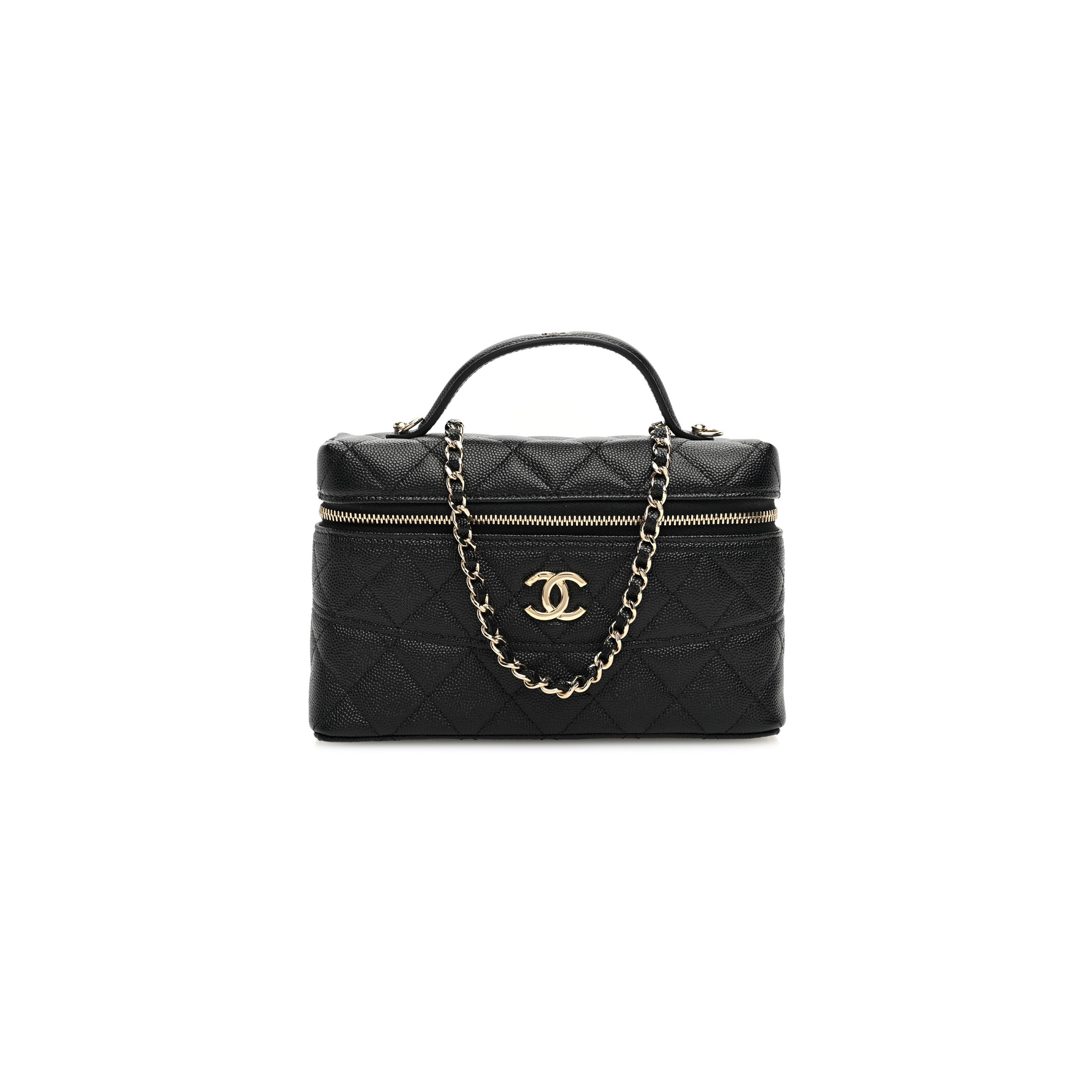 CHANEL MASTER CAVIAR QUILTED LONG CC VANITY CLUTCH WITH CHAIN BLACK (19.5*17*5cm)